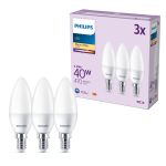 Confezione Multipack 3x Philips Bulbo LED E14 Candela Ghiaccio 5W 470lm - 827 Bianco Molto Caldo